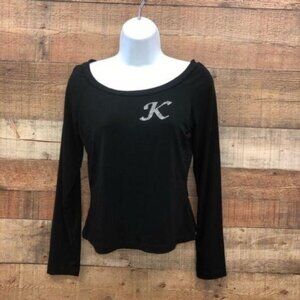 Juniors Size Large Sfuzi “K” Monogrammed Black Blouse
